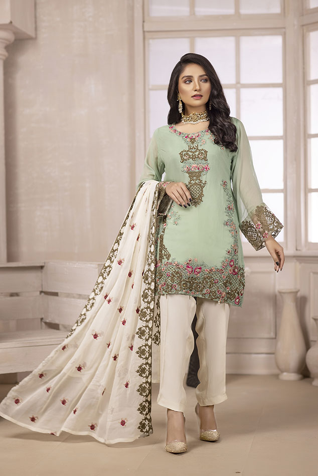 Embroidered chiffon unstitched dress